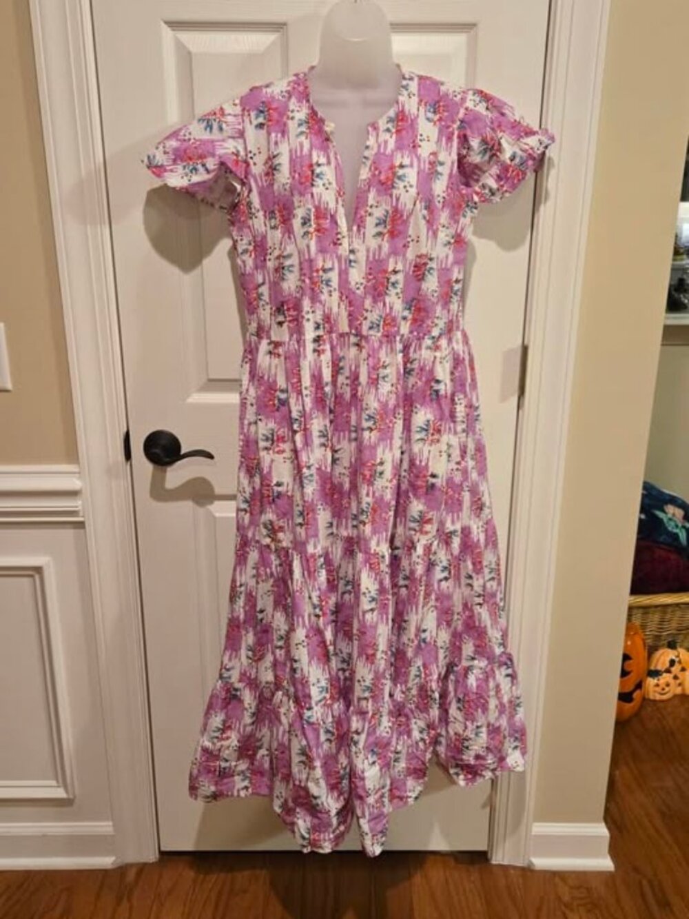Oliphant Purple & White Maxi V-Neck Sundress Size Medium